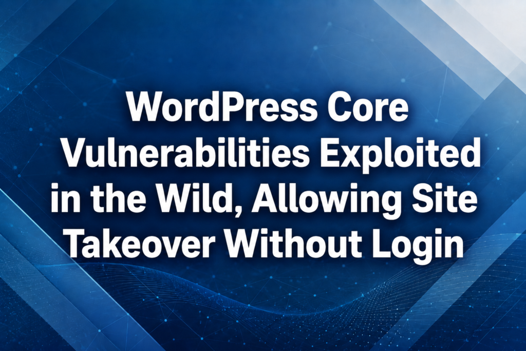 Featured image about WordPress core vulnerabilities being exploited in the wild, allowing site takeover without login